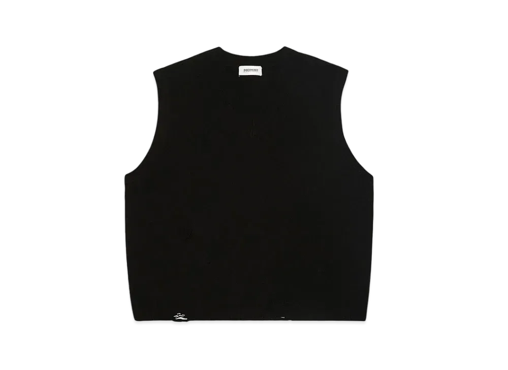 DISCOVERED DAMAGE COTTON V-NECK KNIT VEST "BLACK"