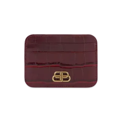 BALENCIAGA BB Shiny Crocodile Embossed Card Holder "Deep Red"