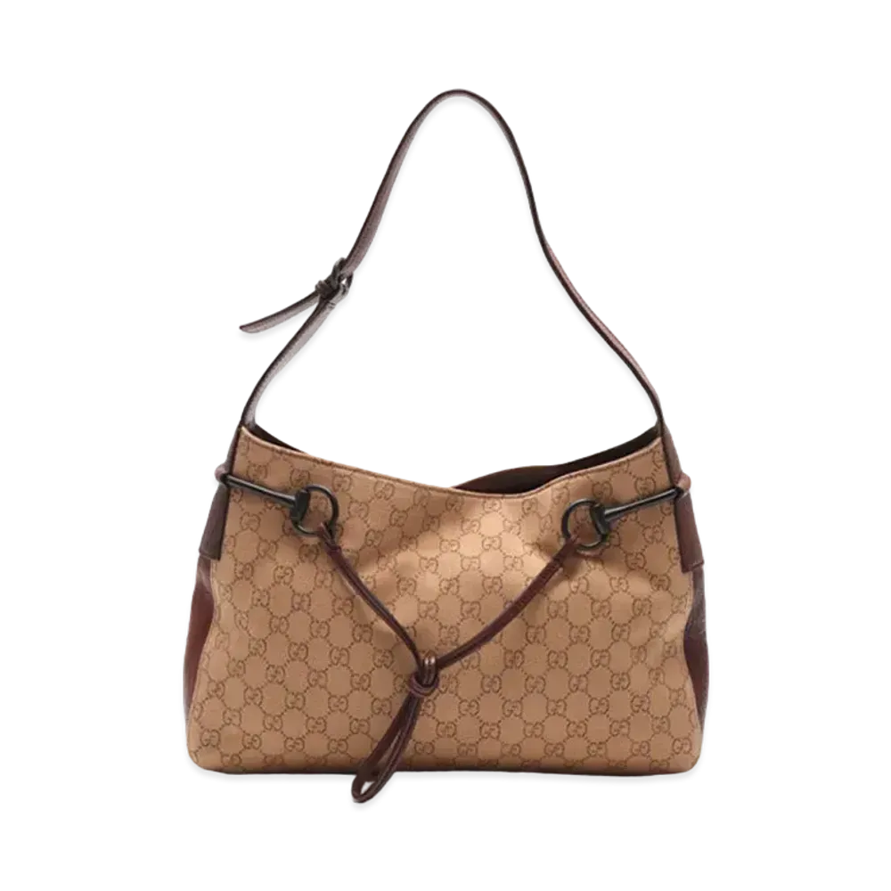 GUCCI GG Canvas Horse Bit Shoulder Bag "Beige"