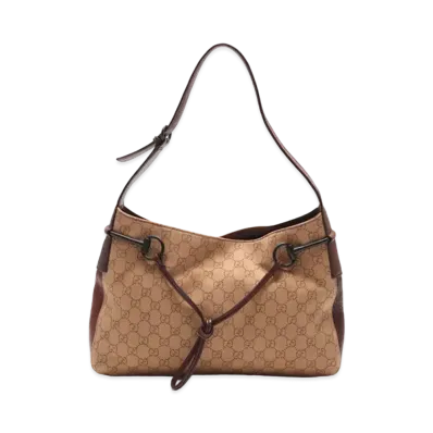 GUCCI GG Canvas Horse Bit Shoulder Bag "Beige"