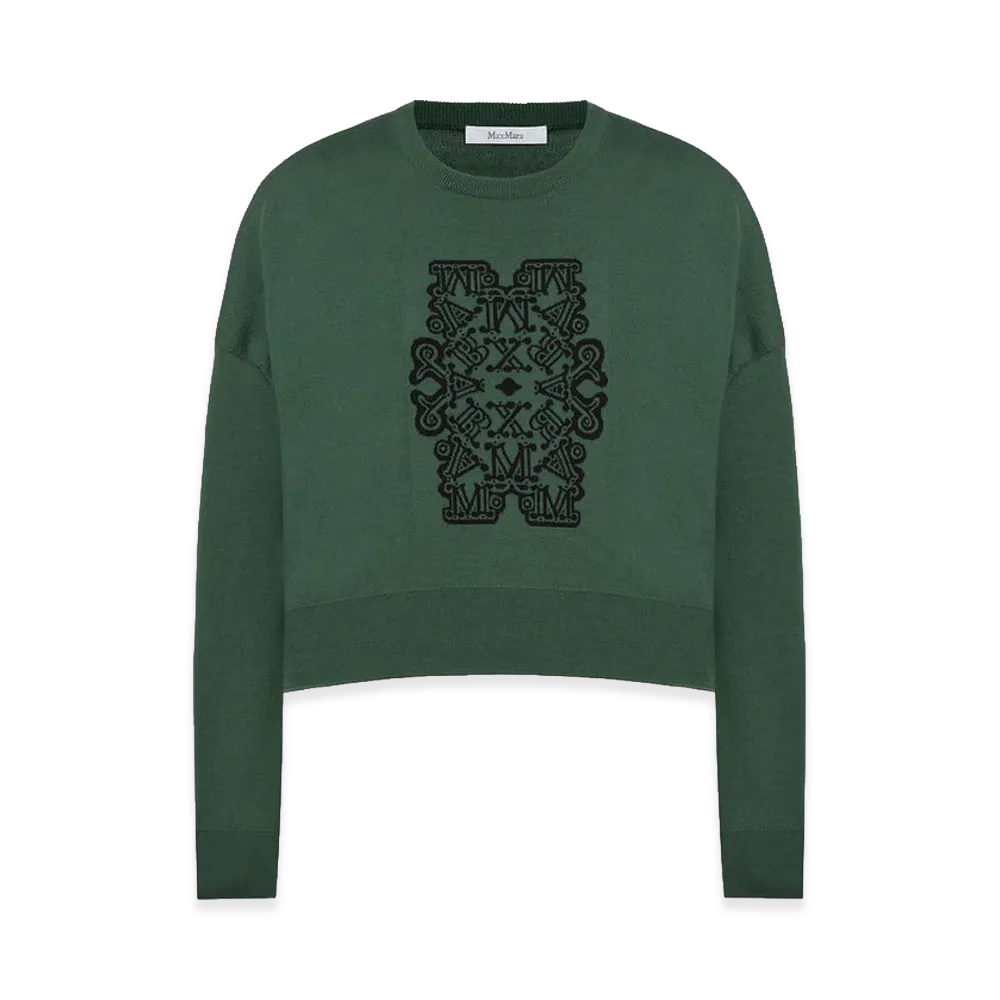 Max Mara Women's Cropped Virgin Wool Knit Pullover Sweater "Green"