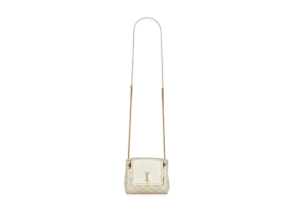 SAINT LAURENT Monogram Mini Nolita In Lame Leather "Pale Pink"