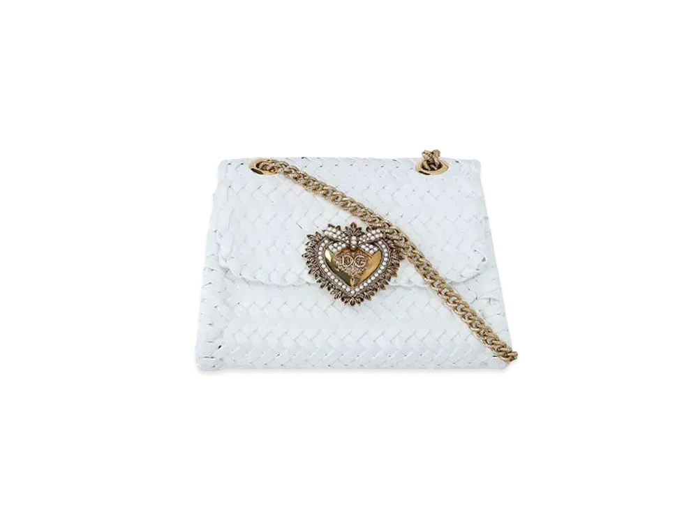 Dolce&Gabbana Devotion Shoulder Bag Small Woven Nappa "White"