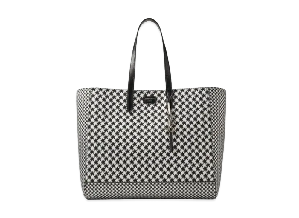 Jimmy Choo Laylin Tote Star Houndstooth Printed Wool Mini Bag "Latte/Black"