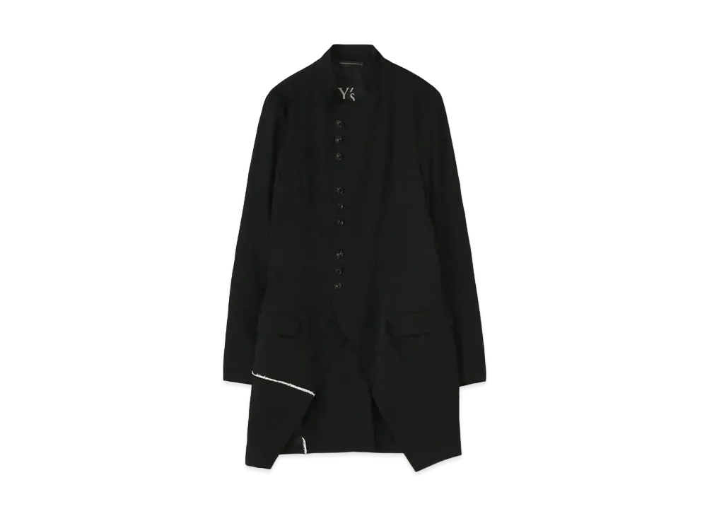 Yohji Yamamoto Y's WOOL GABARDINE U-STAND COLLAR LONG JACKET "Black"