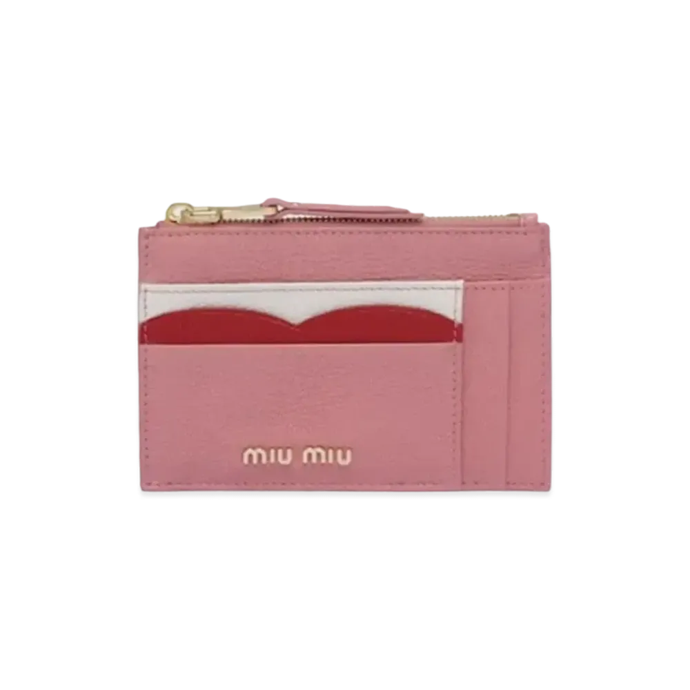 MIU MIU Madras Color Leather Card Holder "Pink/Red"