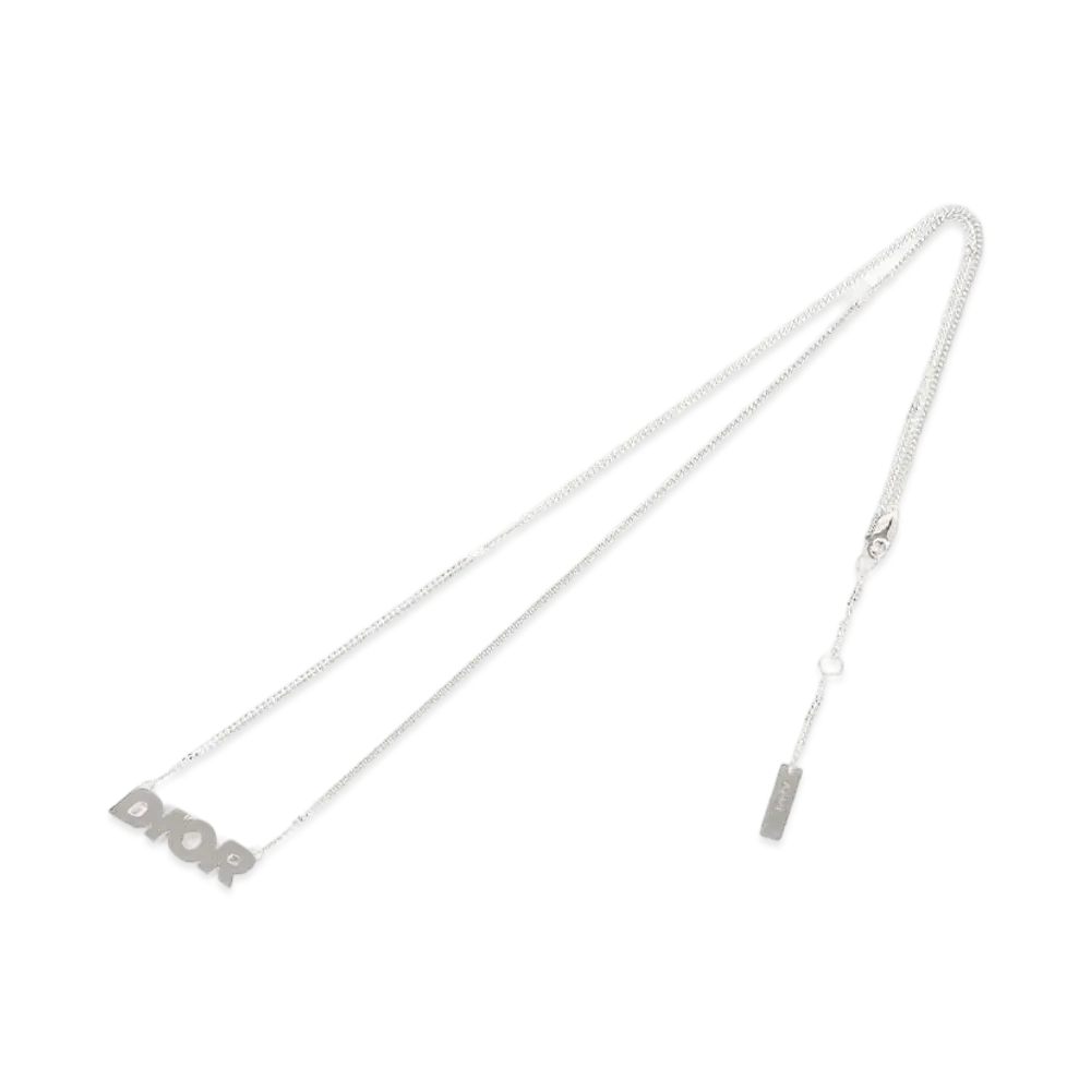 Dior HOMME Logo Plate Necklace "Silver"