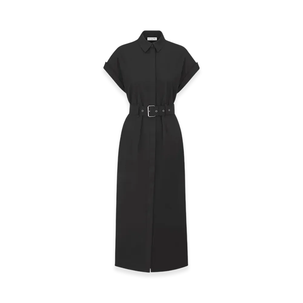 Dior Women's Cotton Gabardine Mid Length Shirt Dress "Black"