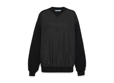 PRADA Women's Double Jersey and Nylon Crewneck Sweatshirt "Black"