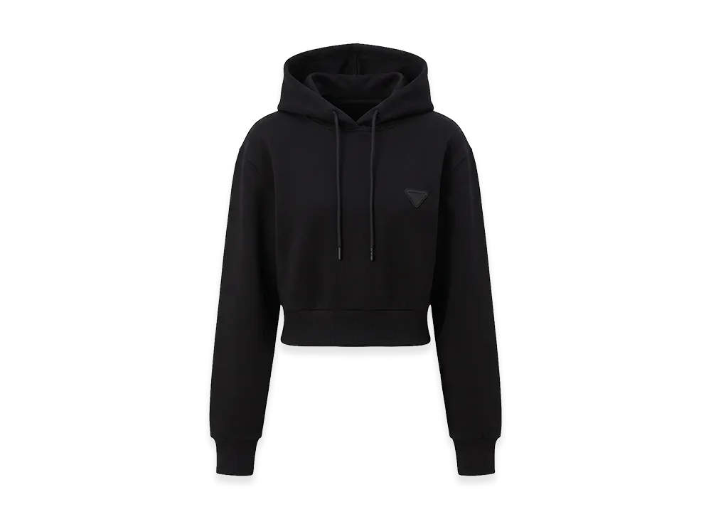 PRADA Women's Logo Boxy Silhouette Cropped Hoodie "Black"