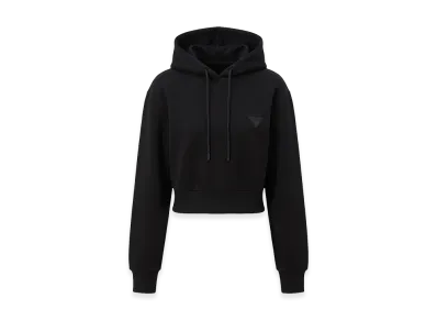PRADA Women's Logo Boxy Silhouette Cropped Hoodie "Black"