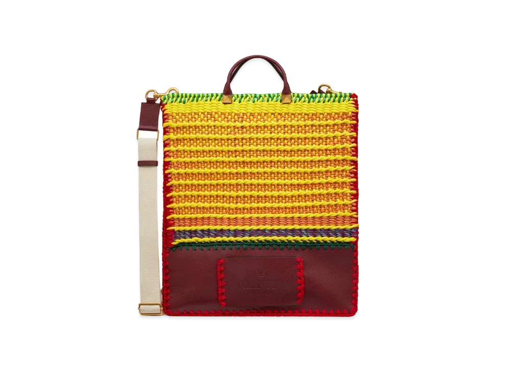 Valentino Valentino Galavani Crochet Fabric Flat Tote "Cherry/Multicolor"