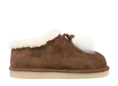 MIU MIU Women's Suede Shearling Mule Tassel "Brown"