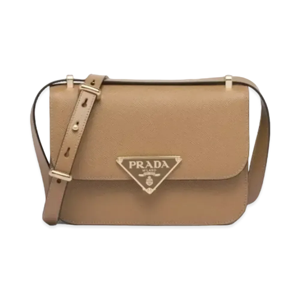 PRADA Embleme Saffiano Shoulder Bag "Sand Beige"