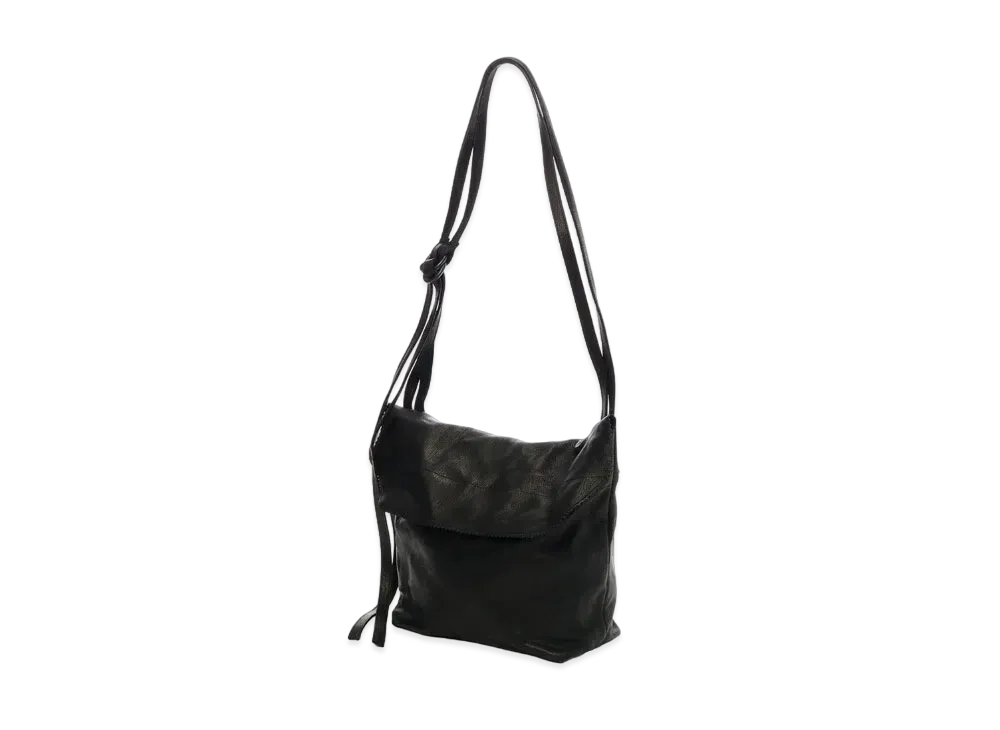 Yohji Yamamoto Pour Homme WASHED GOAT LEATHER FLAP SHOULDER BAG "Black"