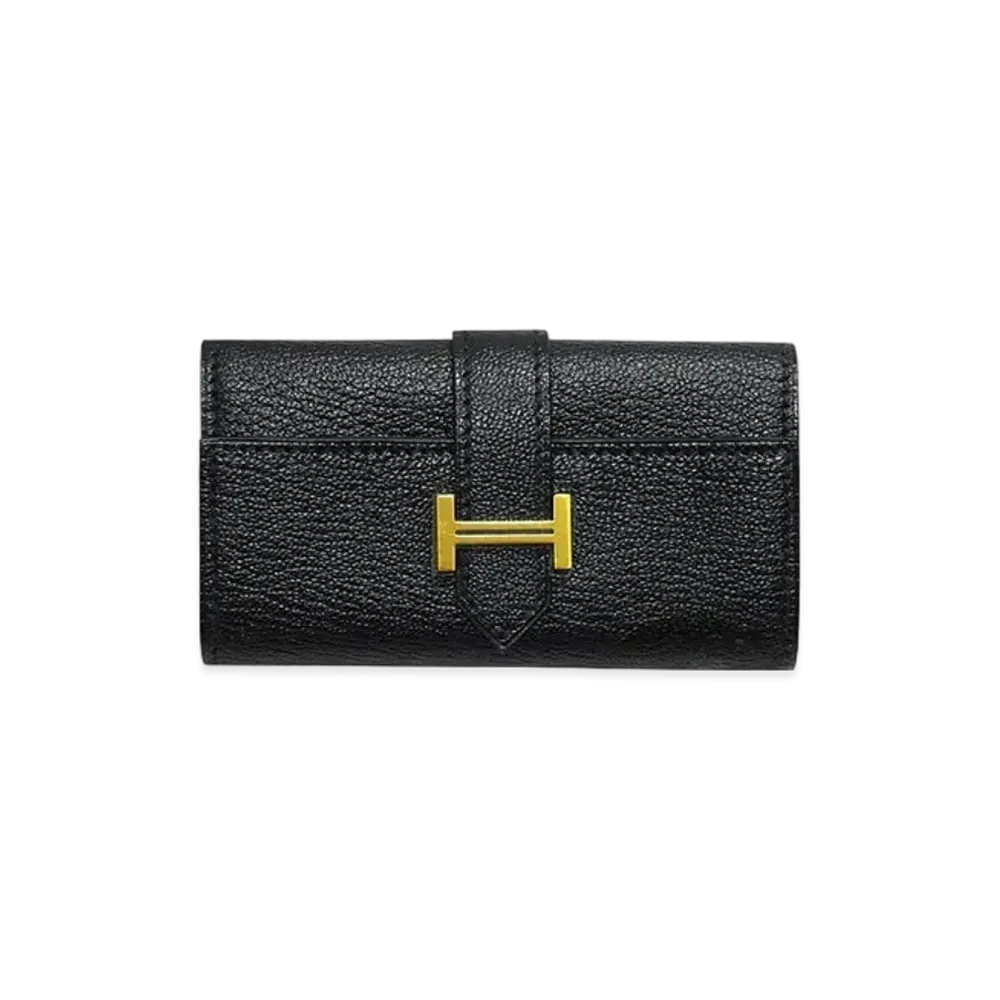 Hermes Bearn 4 Key Case Chevre Mysore "Noir/Gold"