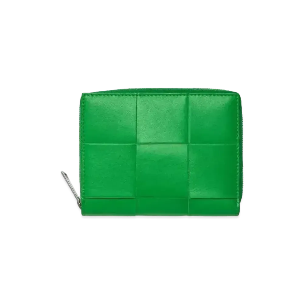 Bottega Veneta Casette Maxi Intrecciato Calfskin Zip Around Compact Wallet "Parakeet"