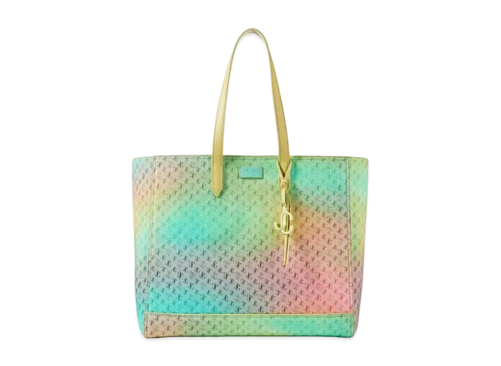 Jimmy Choo Laylin Tote JC Logo Degrade Canvas Tote Bag With Leather Handles "Sunbleached/Sunset Mix"