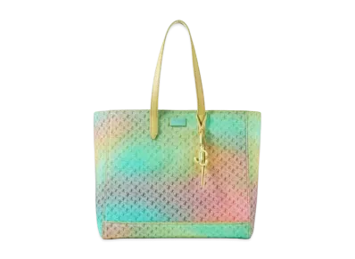 Jimmy Choo Laylin Tote JC Logo Degrade Canvas Tote Bag With Leather Handles "Sunbleached/Sunset Mix"
