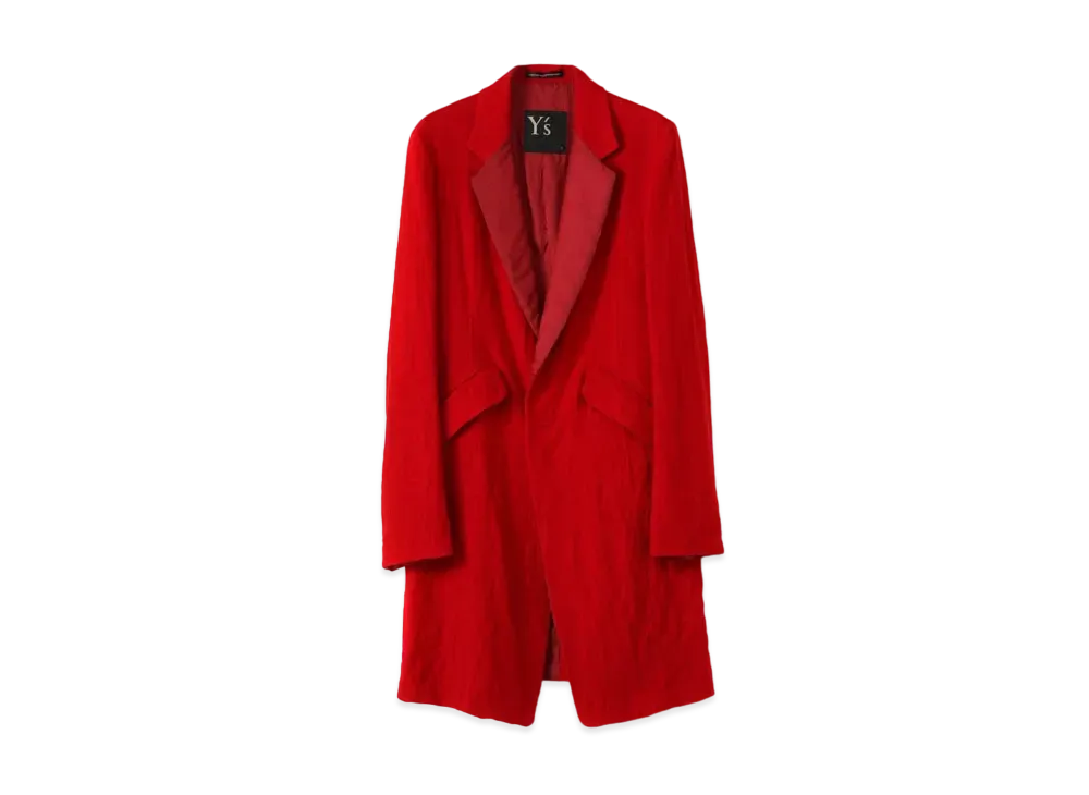 Yohji Yamamoto Y's WOOL ROUGH TWILL GARMENT MILLING LONG TAILORED JACKET "Red"