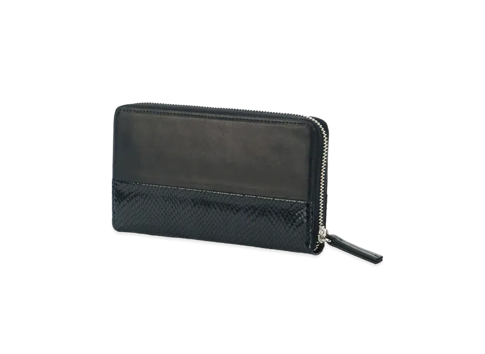 Yohji Yamamoto COW LEATHER SNAKE PATTERN COMBI 3 SIDE LONG WALLET "Black/Black"