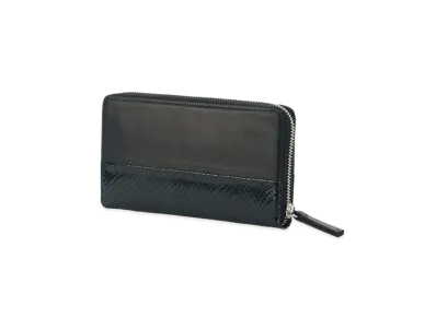 Yohji Yamamoto COW LEATHER SNAKE PATTERN COMBI 3 SIDE LONG WALLET "Black/Black"