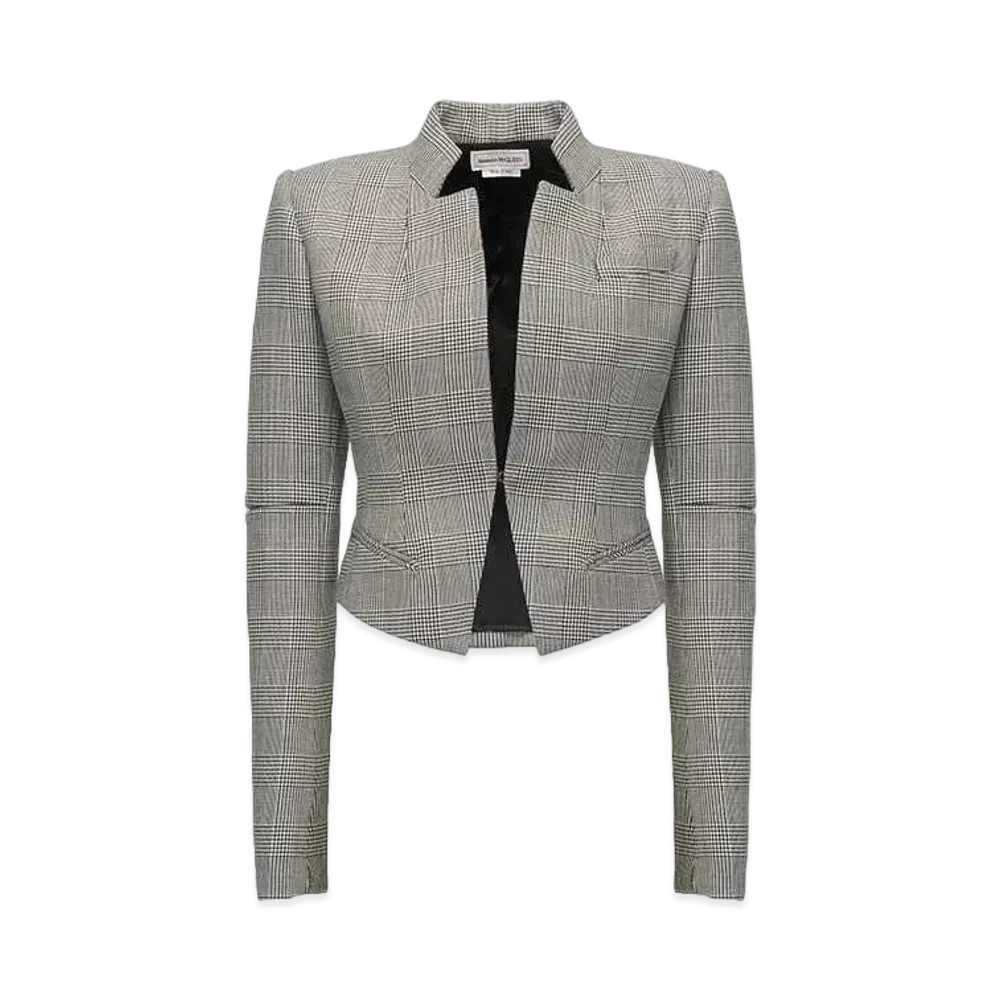 Alexander McQUEEN Prince Of Wales Slashed Fitted Jacket "Black/Ivory"