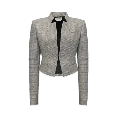 Alexander McQUEEN Prince Of Wales Slashed Fitted Jacket "Black/Ivory"