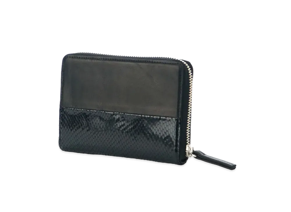 Yohji Yamamoto COW LEATHER SNAKE PATTERN COMBI 3 SIDE WALLET "Black/Black"