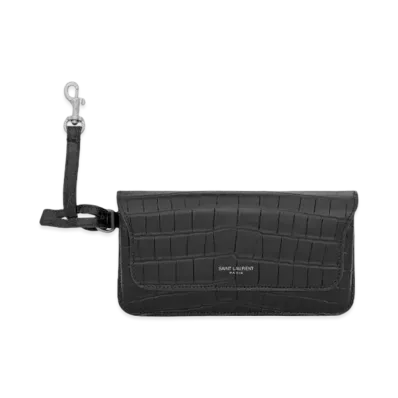 SAINT LAURENT Saint Laurent Paris Sunglasses Case In Crocodile-Embossed Matte And Goya Leather "Black"