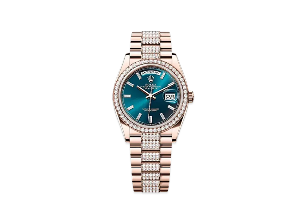 ROLEX Day-Date 36mm Everose Gold Diamond 128345RBR "Blue-Green"