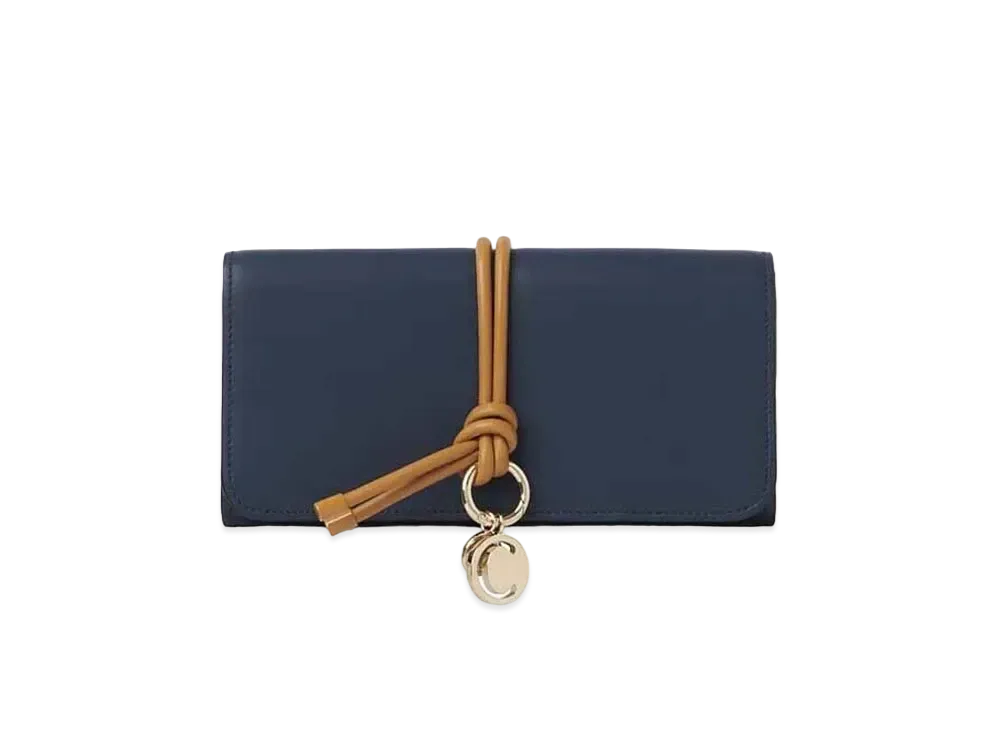 Chloe Women's Alphabet Long Wallet For With Flap In Shiny Calfskin With Leather Tubular Link "Navy"