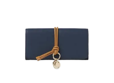 Chloe Women's Alphabet Long Wallet For With Flap In Shiny Calfskin With Leather Tubular Link "Navy"