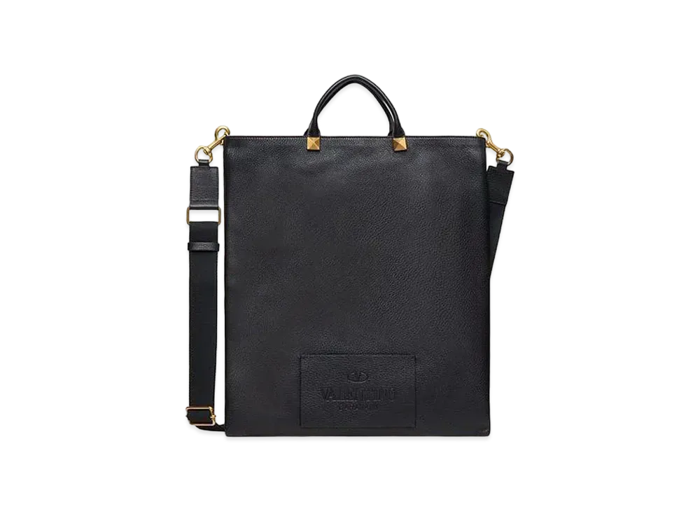 Valentino Valentino Galavani Identity Leather Flat Tote "Black"