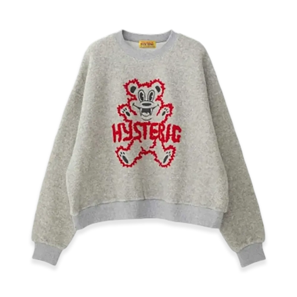 HYSTERIC GLAMOUR Fire Bear Embroidery Oversized Sweatshirt "Top Gray"