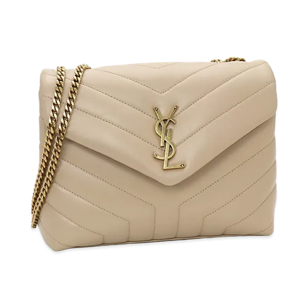 Saint Laurent Women's Loulou Shoulder Bag Quilted Cassandre Logo "Dark Beige"