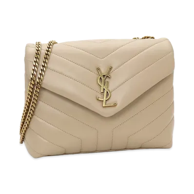 Saint Laurent Women's Loulou Shoulder Bag Quilted Cassandre Logo "Dark Beige"