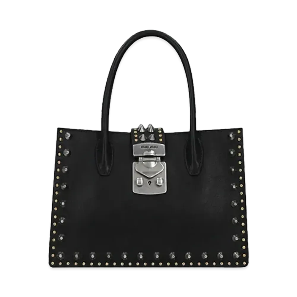Madras Leather Handbag With MIU MIU Studs "Black"