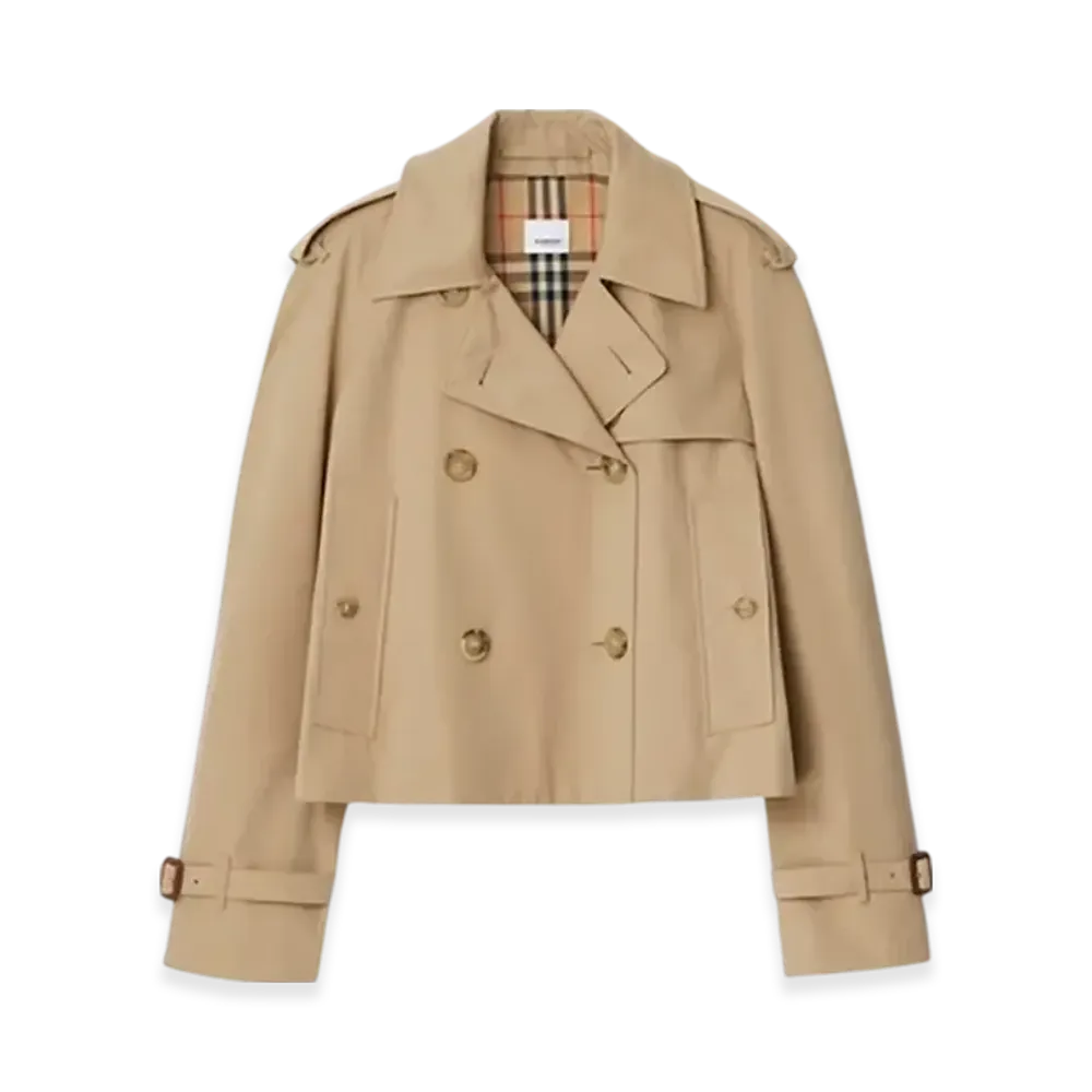 Burberry Cropped Gabardine Trench Jacket "Honey"