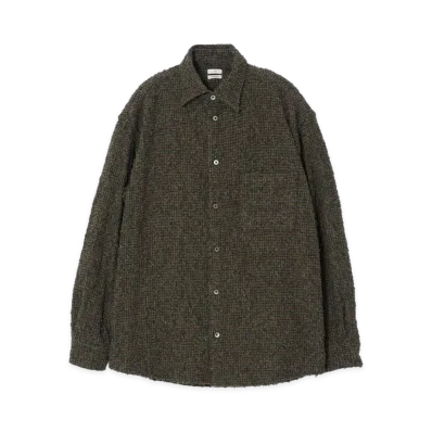 YOKE Needlepunched Cotton Plaid Shirt "Navy"
