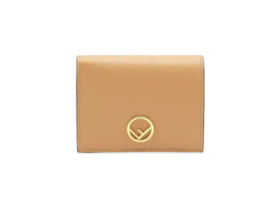 FENDI Two-Fold Wallet Leather Compact Wallet "Beige"