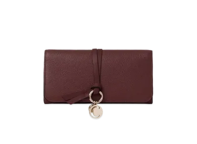 Chloe Women's Alphabet Long Wallet For With Flap In Grained & Shiny Calfskin "Burgundy"