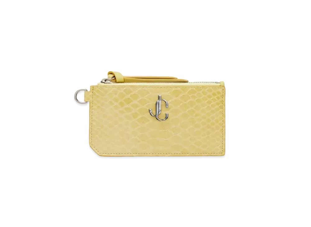 Jimmy Choo Lise Gel Snake Printed Leather Card Case With JC Logo "Sunbleached"