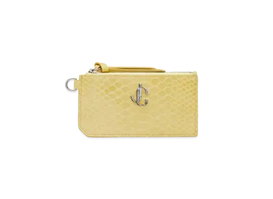 Jimmy Choo Lise Gel Snake Printed Leather Card Case With JC Logo "Sunbleached"