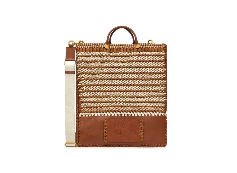 Valentino Valentino Galavani Crochet Fabric Flat Tote "Saddle/Sand"