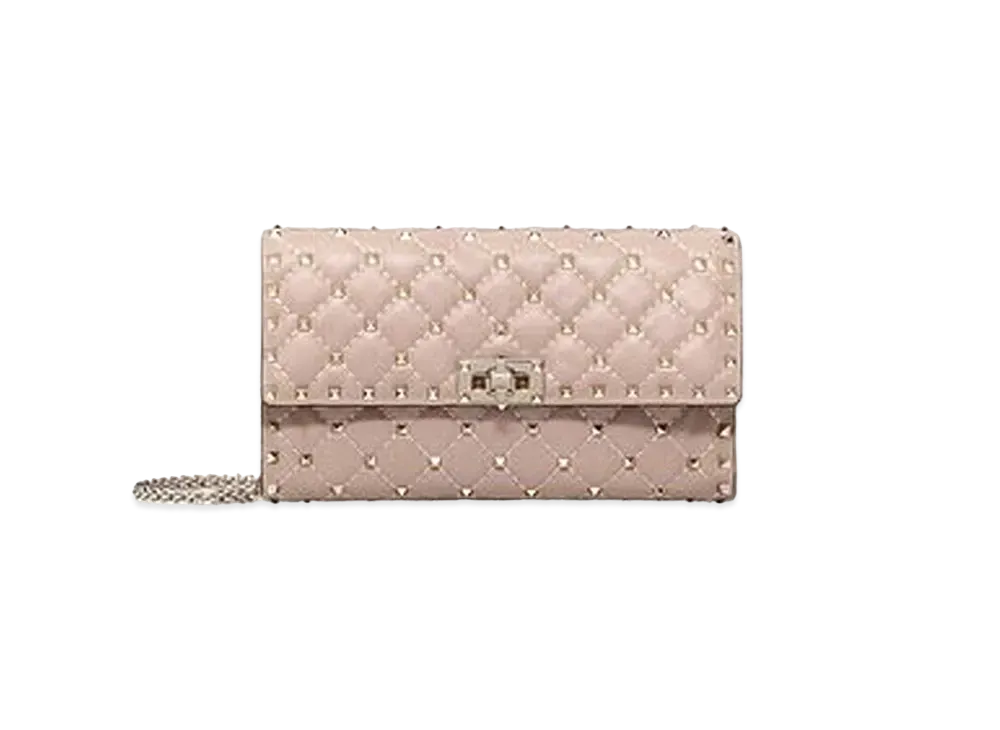 Valentino Rockstud Spike Nappa Leather Crossbody Clutch Bag "Poudre"