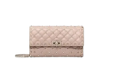 Valentino Rockstud Spike Nappa Leather Crossbody Clutch Bag "Poudre"