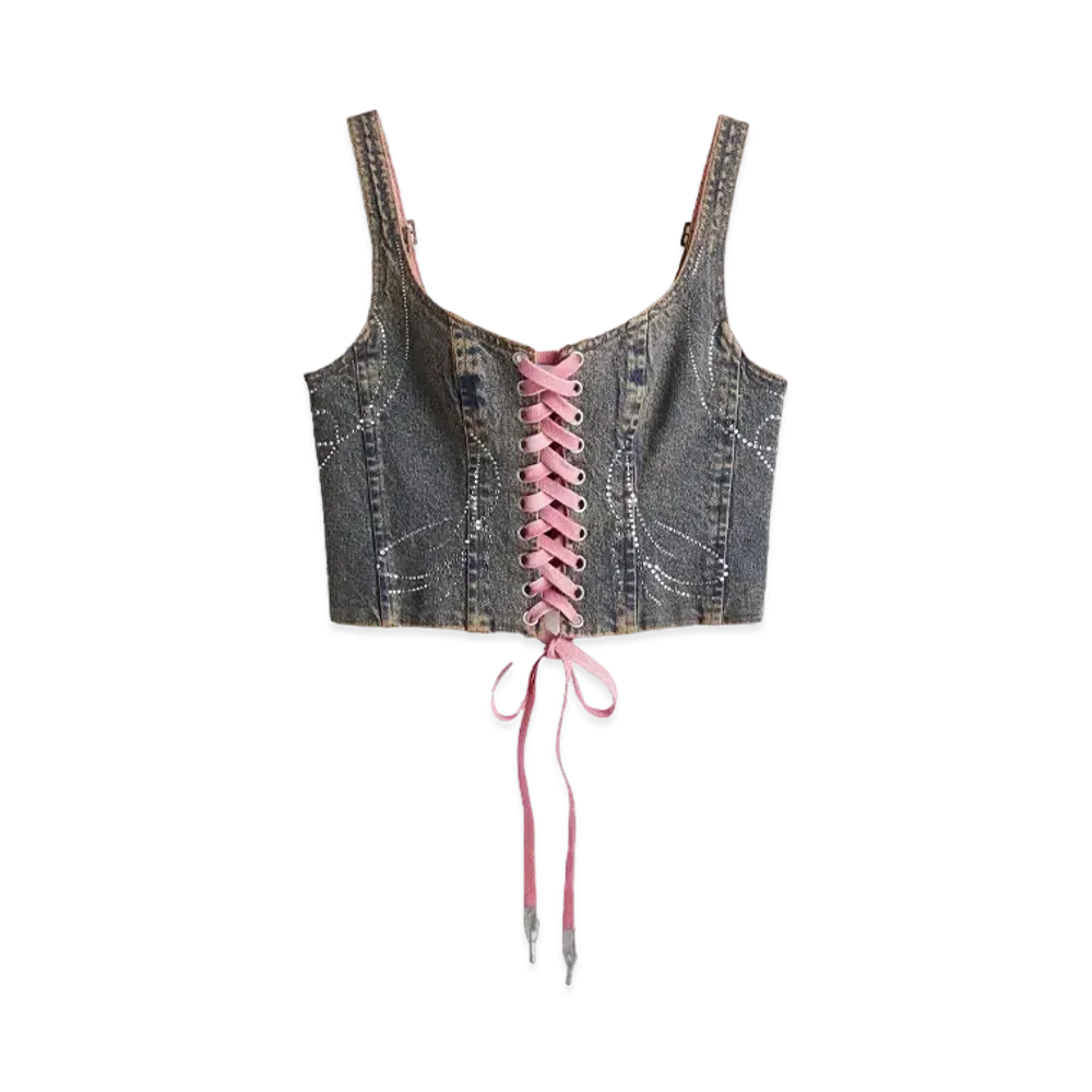 HERONPRESTON x H&M H2 Lace-Up Detail Denim Corset Top "Dark Denim Blue"