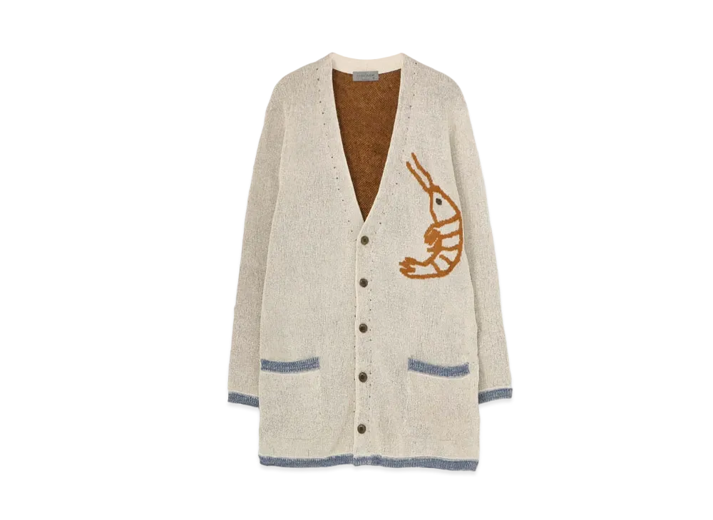 Yohji Yamamoto Pour Homme 7G MESSAGE JACQUARD EVERYONE RESIGN PRINT CARDIGAN "Ivory"