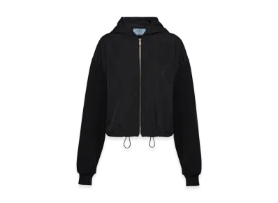 PRADA Women's Cropped Double Jersey and Nylon Hoodie Jacket "Black"